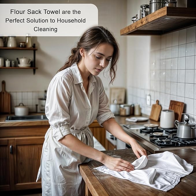 ZOYER Flour Sack Towels 28" x 28", 4 Pack - 100% Cotton Dish Towel - Machine Washable TeaTowels, Ultra Absorbent BarTowels, Dish Cloth Perfect for Drying Dishes & Cleaning - White