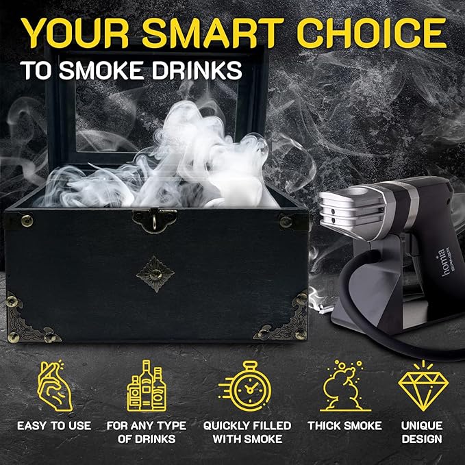 Cocktail Smoker Kit - Whiskey Smoker Kit - Smoke Infuser Birner PRO - Smoking Box, 12 PCS, with Accessories and Wood Chips - Cold Smoke for Food and Drinks, Black - Gift for Men