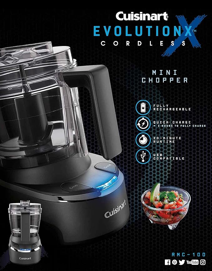 Cuisinart Mini Food Processor & Chopper, Small Stand Mixer for Vegetables, Meats & More, 4 Cup, Electric, Black, RMC-100