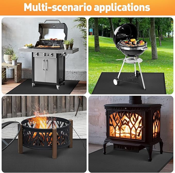 kanhiro 59x39 inches Under Grill Mat for Outdoor Grill, Indoor Fireplace/Fire Pit Mat, Double-Sided Fireproof Grill Pad, Oil-Proof Waterproof BBQ Protector for Decks and Patios