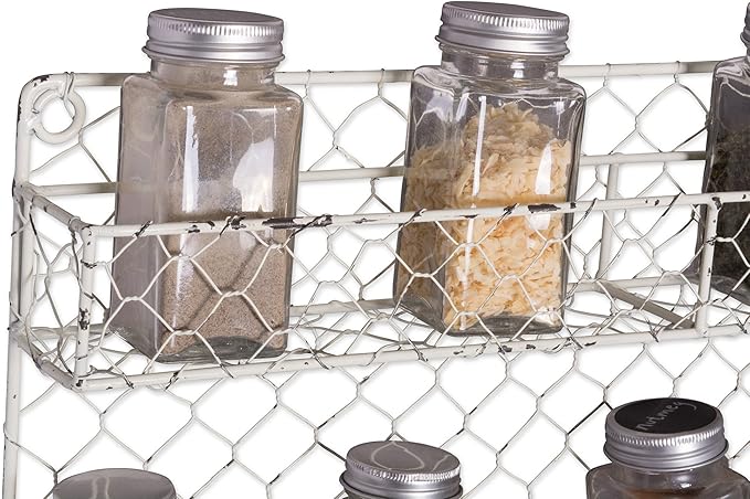 DII Farmhouse Vintage Decorative Metal Pantry Spice Rack Organizer, 17Lx2.3Wx20H", 4 Tier Spice Rack - White