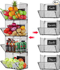 X-cosrack Metal Wire Basket Wall Mount, 4 Tier Extra Large Wall Storage Basket Organizer with Chalkboards, Kitchen Fruits and Vegetables Produce Bin Rack Toys Organizer Bathroom Tower Baskets (Black)