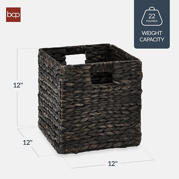 Best Choice Products 12x12in Pack of 5 Cube Storage Baskets, Water Hyacinth Multipurpose Collapsible Organizers, Handwoven Laundry Totes for Laundry, Living Room, Kids Room & Nursery - Black