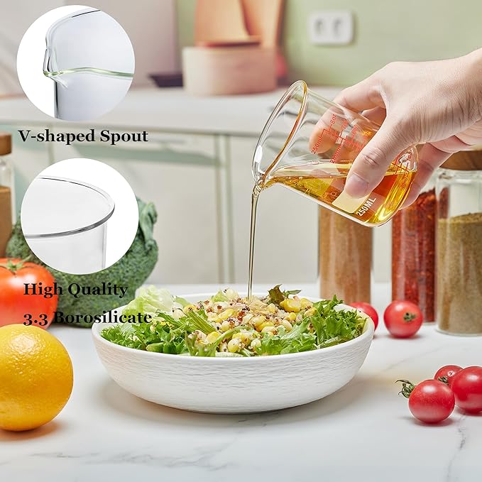 High Borosilicate Glass Measuring Cup Set-V-Shaped Spout,Includes 60ml(2OZ), 120ml(4OZ), 250ml(8OZ), 500ml(16OZ), and 1000ml (32OZ) for Kitchen or Restaurant, Easy to Read