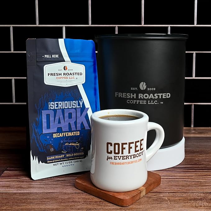 Fresh Roasted Coffee,Seriously Dark Decaf Artisan Blend,12 oz Dark Roast, Kosher, Whole Bean