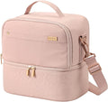 NISHEL Lunch Bag for Women, Insulated Two Separate Compartments Meal Box with Adjustable Shoulder Strap, Leakproof Cooler Case for Work, Pink