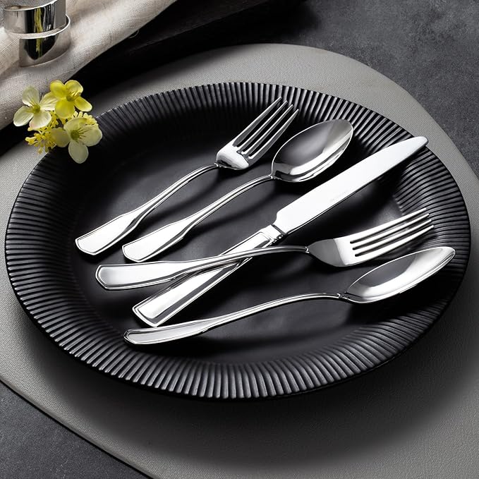 KINGSTONE 20-Piece Silverware Set, 18/10 Stainless Steel Flatware Set for 4, Tableware Cutlery Set, Utensil Sets for Home Restaurant, Mirror Finish, Dishwasher Safe