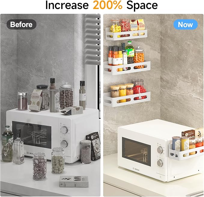 6 Pack Magnetic Spice Rack for Refrigerator, Spice Rack Organizer, Moveable Magnetic Shelf Fridge Organizer with 4 Hooks for Kitchen and Oven Organization, White