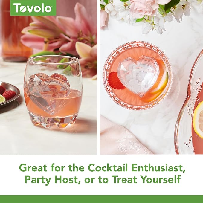 Tovolo Heart Shaped Ice Cubes Mold Pack of 2 Large Craft Ice Molds for Whiskey Bourbon Cocktails, Easy Fill No Leak Silicone Ice Molds Gift for Him Stackable Dishwasher Safe BPA Free Heart Ice