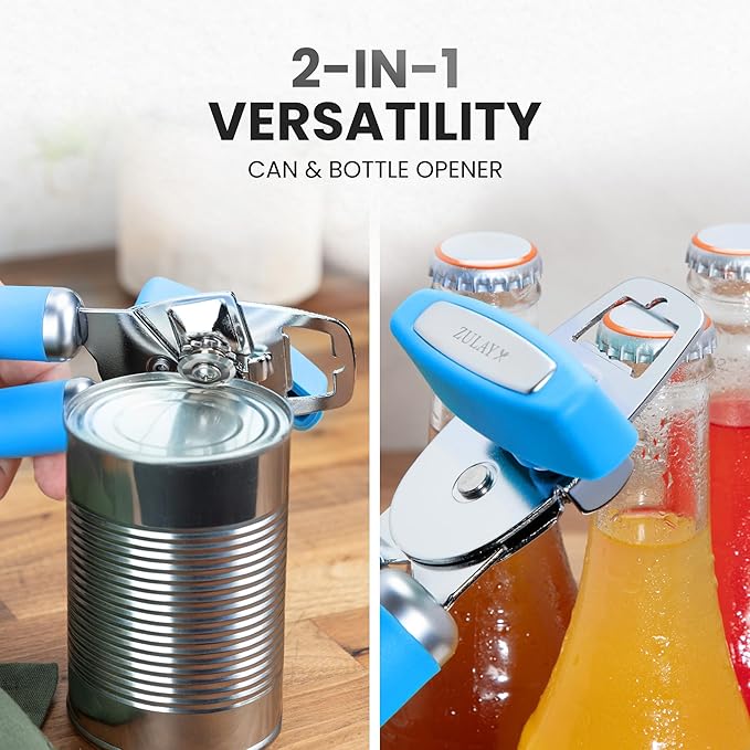 Zulay Kitchen Manual Can Opener with Bottle Opener with Turn Knob