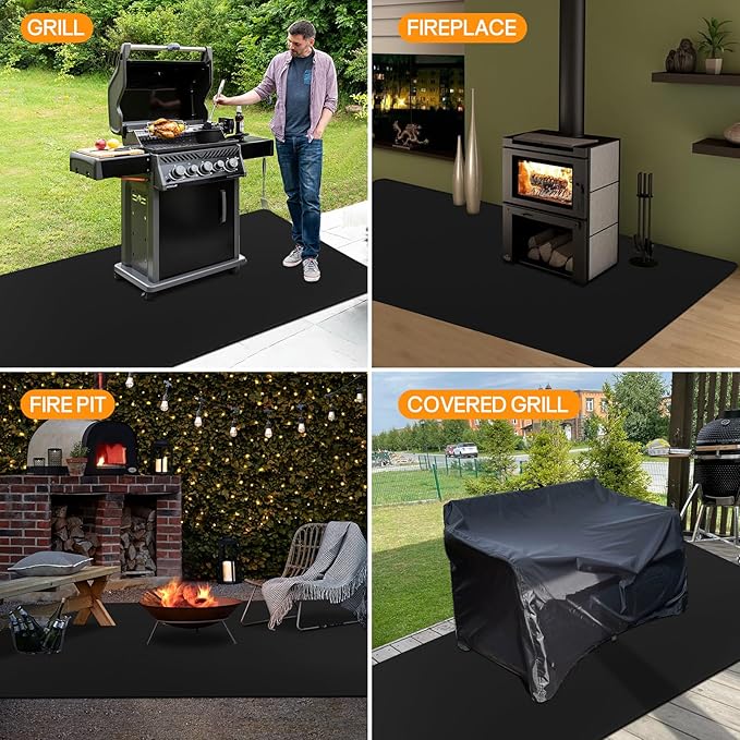 90 x 48 in Extra Large Under Grill Mats for Outdoor Grill - Double-Sided Fireproof Fireplace/Fire Pit Mat to Protect Floors, Deck, Patio, Lawn - Oil-Proof Waterproof Easy to Clean BBQ Mats