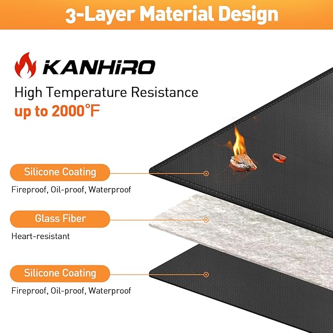 kanhiro 59x39 inches Under Grill Mat for Outdoor Grill, Indoor Fireplace/Fire Pit Mat, Double-Sided Fireproof Grill Pad, Oil-Proof Waterproof BBQ Protector for Decks and Patios