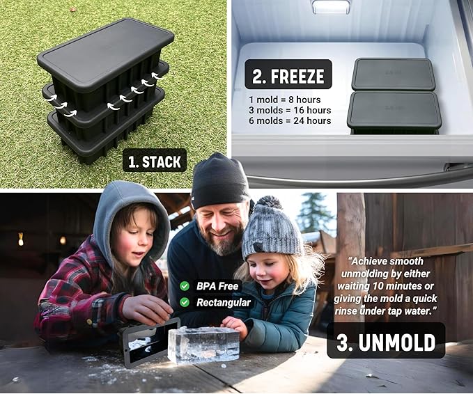 Alaskey® Extra Large Ice Block Mold 2.5 lbs With Lid (2-Pack) | Create Perfect Ice Bricks | Professional Silicone Mold for Crafting Giant Ice Cubes, Ideal for Ice Baths, Coolers, Bartender Accessories