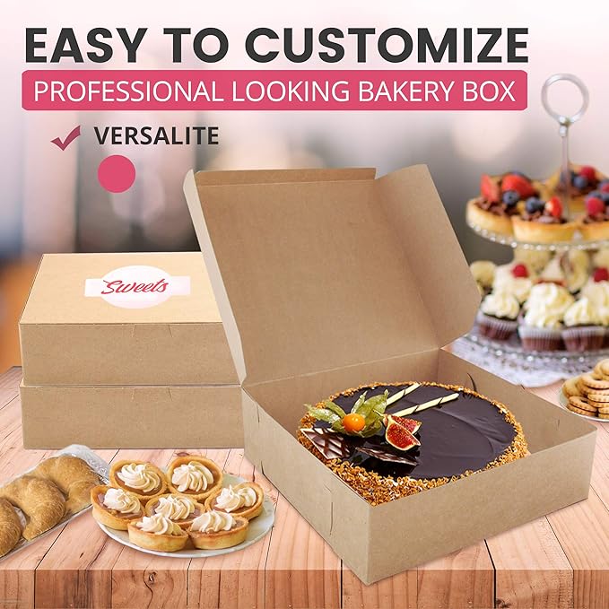 Fit Meal Prep 25 Pack Kraft Bakery Boxes, 9 x 9 x 3 Inches Brown Pastry Boxes, Cardboard Treat Boxes Pie Boxes Cookie Boxes Dessert Boxes for Cupcakes, Chocolates, Donuts, Macarons