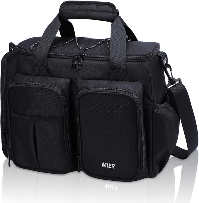 MIER Lunch Box for Men Heavy Duty Insulated Lunch Bag 20 Cans Large Leakproof Soft Cooler Bags with Multiple Pockets for Picnic Work Travel (Black)