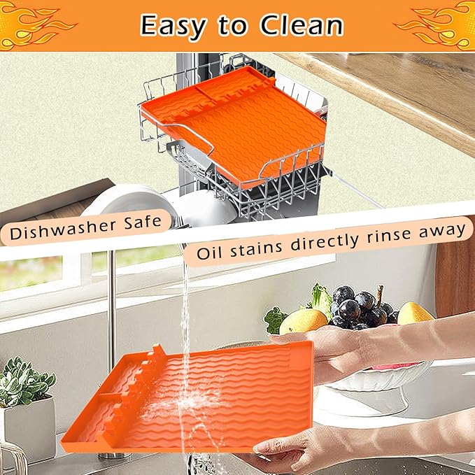 Silicone Griddle Tools Mat for Blackstone Accessories,Silicone Grill Mat with Drip Pad,Heat Resistant Spatula Mat for Outdoor Grill Kitchen Counter,Grilling Accessories Gifts for Men