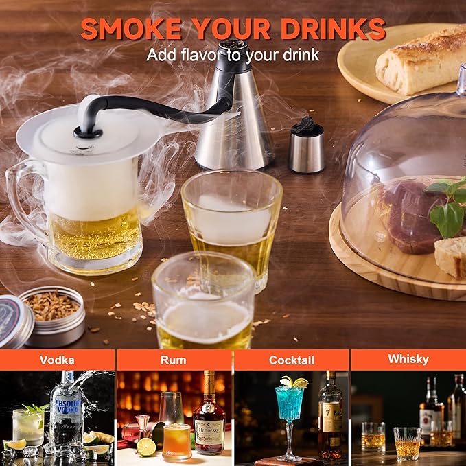 Elegant Cocktail Smoker Kit - Complete Whiskey Drink Smoking Gun with 8 Flavors of Wood Chips, Dome, and Accessories, Adds Flavor to Food and Drinks, Infuser Kit for Indoor Outdoor Use