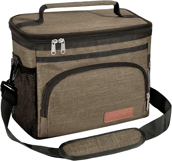 ExtraCharm Insulated Lunch Bag for Women/Men - Reusable Lunch Box for Office Picnic Hiking Beach - Leakproof Cooler Tote Bag Organizer with Adjustable Shoulder Strap for Adults - Dark yellow