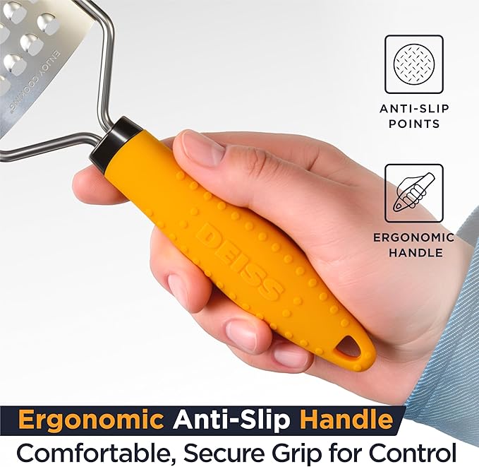 Deiss PRO Coarse Grater & Hand Held Cheese Grater - Sharp Stainless Steel Blades, Non-Slip Handle, Small Cheese Grater for Kitchen, Shredder, Dishwasher Safe