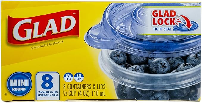 Glad GladWare Mini Round Food Storage Containers - Small Meal Container Holds up to 4 Ounces of Food - Lock Tight Seal, 8 Count