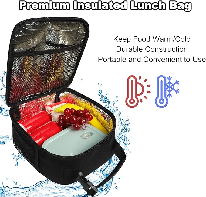 Femuar Lunch Box for Men Women Adults, Small Lunchbox for Work Picnic - Reusable Lunch bag Portable Lunch tote, Black