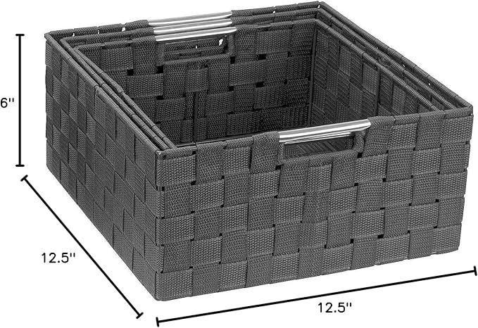 Sorbus Storage Box Woven Basket Bin Container Tote Cube Organizer Set Stackable Storage Basket Woven Strap Shelf Organizer Built-in Carry Handles (Gray)