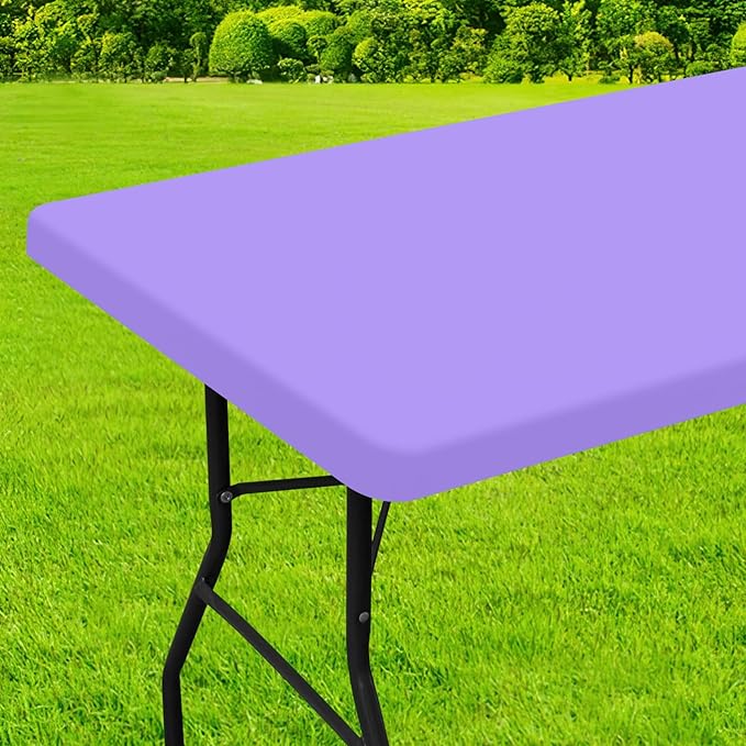 homing Rectangle Table Cloth Cover, Waterproof Polyester Elastic Fitted Tablecloth, Fits for 4 Foot Folding Tables, Washable Table Protector for Picnic, Camping, Outdoor (Lavender, 24" x 48")