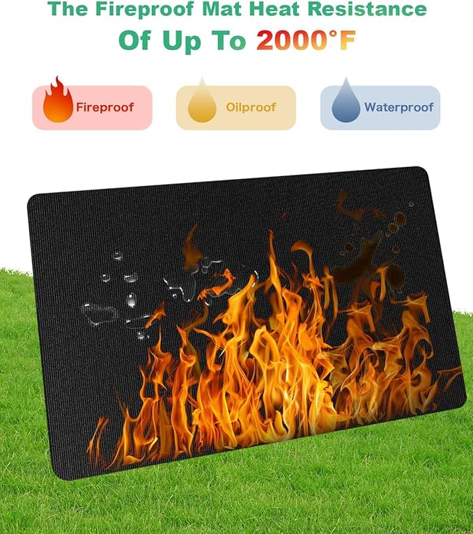 Large 60 x 40 inches Under Grill Mats for Outdoor Grill | Double-Sided Fireproof | Waterproof | Oil-Proof | Easy to Clean | Indoor Fireplace/Fire Pit Mat | Quality BBQ Mat for Deck Patio Lawn