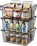 SANNO Black Stackable Wire Baskets Stacking Bins Stackable Basket for Vegetable Storage Pantry, Fridge, and Bathroom Organization,3pack