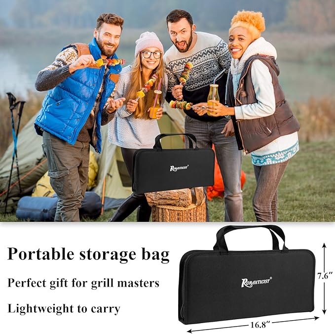 ROMANTICIST 27pcs Heavy Duty Grilling Gifts for Men Dad Christmas, Extra Thick BBQ Accessories Tools Set, Stainless Steel Grill Utensils Kit with Meat Claws, Carrying Bag for Outdoor Camping Silver
