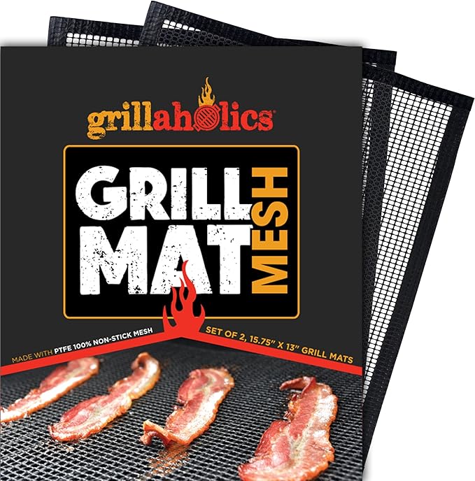 Grillaholics BBQ Mesh Grill Mat - Set of 2 Grill Mats Non Stick - Nonstick Grilling with More Delicious Smoky Flavor - Lifetime Manufacturer Warranty