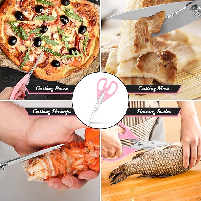 Gifts for Women, Mom, Wife, Her - Couple, Happy Birthday, Wedding Gifts, Christmas Day, Housewarming Gifts, iBayam Kitchen Scissors Heavy Duty Meat Poultry Shears Dishwasher Safe, Pink Stuff