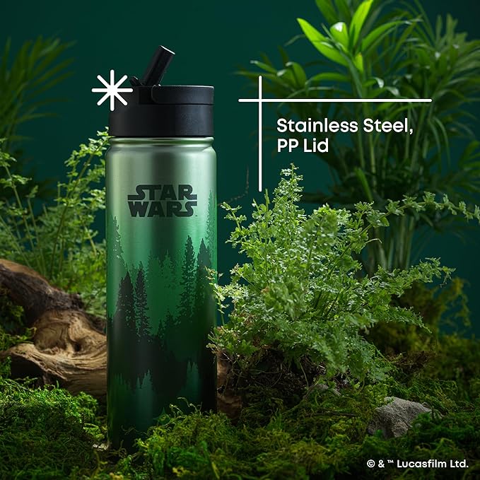JoyJolt Stainless Steel Star Wars Water Bottle 22 oz with Straw Lid, BPA-Free Sports and Travel Vacuum Insulated Water Bottle, Destination Collection Endor Bottle, Star Wars Gifts