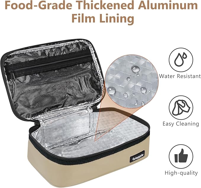 Gloppie Small Lunch Bag - Insulated Lunch Box, Mini Lunchbox Lunch Cooler Bag, Petty Food Containers, Snack Bag, for Adult, Khaki