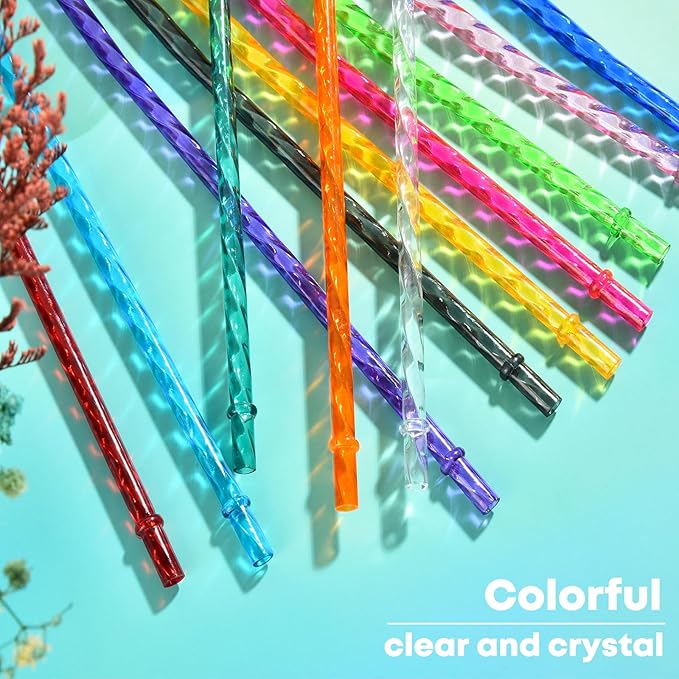 ALINK 12-Pack Reusable Plastic Clear Swirl Straws, 11" Long Colorful Hard Plastic Tumbler Replacement Straws for 16 OZ 20 OZ 30 OZ Stanley, YETI, Starbucks, Owala Tumblers with Brush