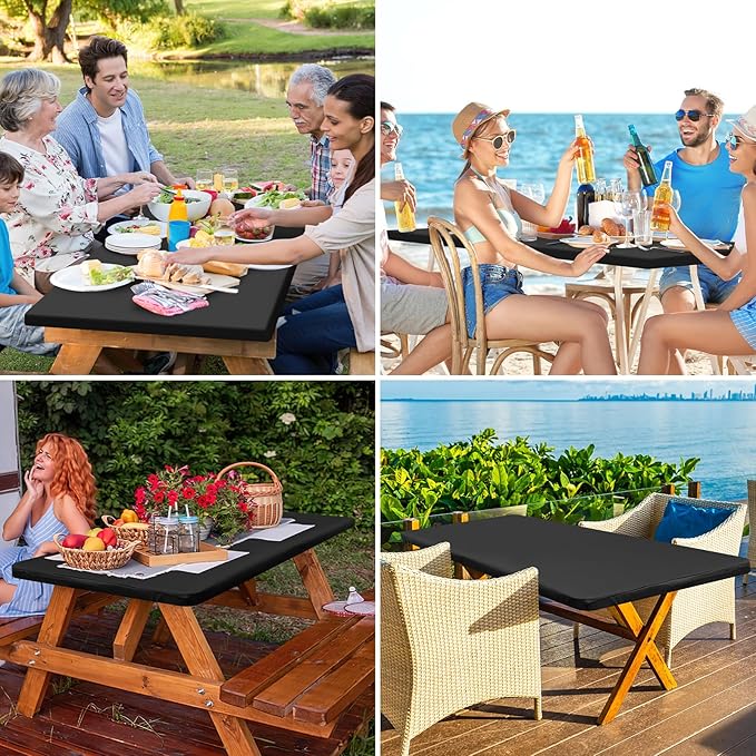 homing Rectangle Table Cloth Cover, Waterproof Polyester Elastic Fitted Tablecloth, Fits for 5 Foot Folding Tables, Washable Table Protector for Picnic, Camping, Outdoor (Black, 36" x 60")