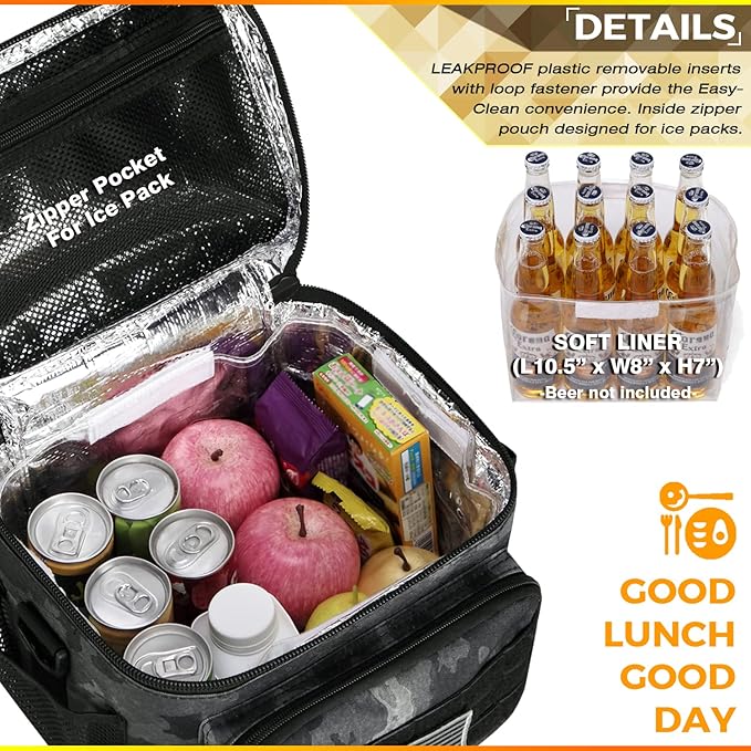 DBTAC Tactical Lunch Bag for Men Women, 12 Cans Insulated Lunch Box for Adult | 9L Leakproof Lunch Cooler Tote for Work Office Outdoor Travel | Soft Easy To Clean Liner x2, LE Camo