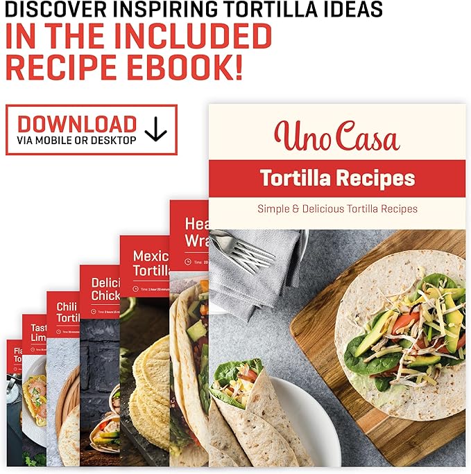 Uno Casa 10 Inch Cast Iron Tortilla Press & Comal Pan Bundle - Non-Stick, Heat-Resistant, Family Size, Gas Stovetop Compatible