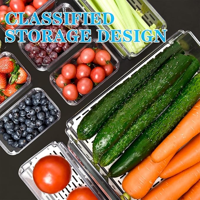 Pomeat 10 Pack Fridge Organizer, Stackable Refrigerator Bins with Lids, BPA-Free Produce Fruit Storage Containers for Fridge, Clear for Food, Drinks, Vegetable