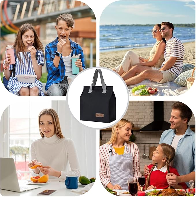 TELLUMO Lunch bag, Insulated Lunch Bag for Women Men Large Lunch Box Container Reusable Leakproof Tote for Office, Work, School, Beach or Travel (Black)
