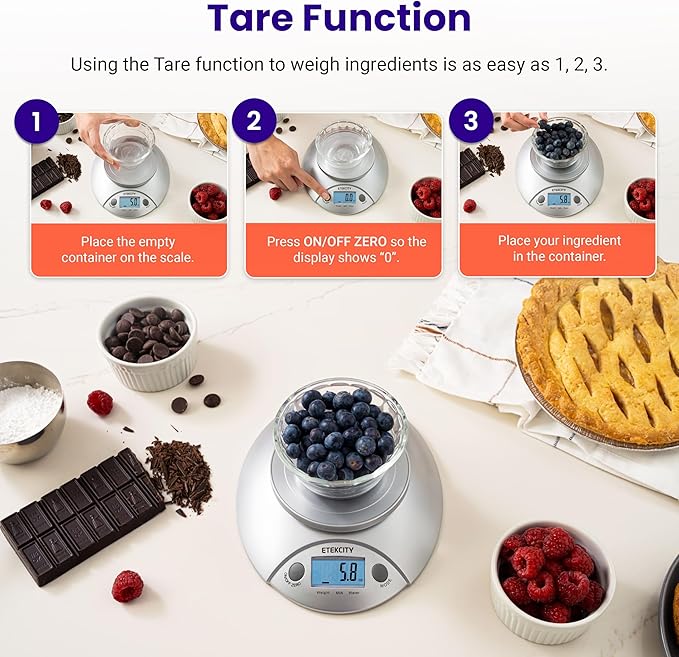 Etekcity Food Kitchen Scale With Bowl, Digital Ounces and Grams for Cooking, Baking, Meal Prep, Dieting, and Weight Loss, 11lb/5kg, Backlit Display