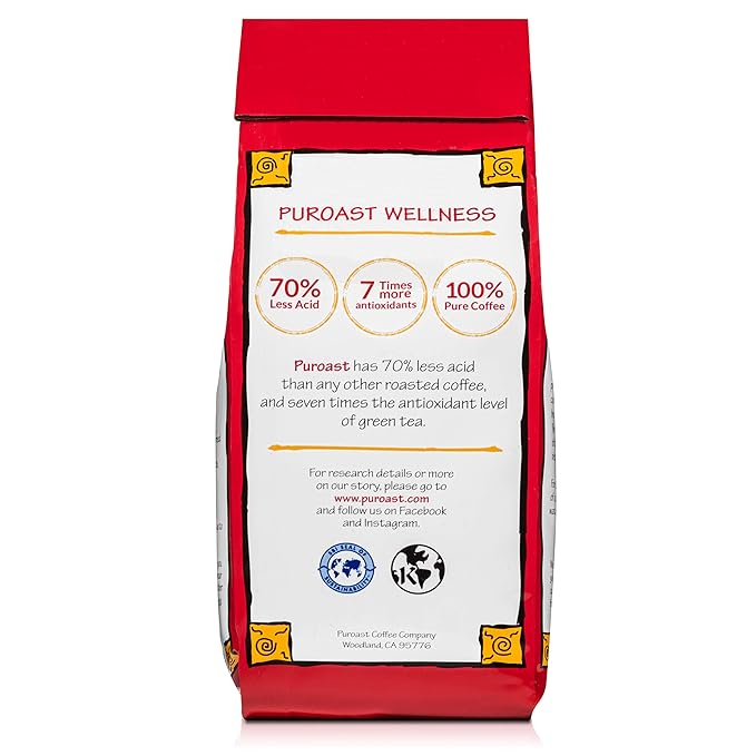 Puroast Low Acid Coffee Whole Bean | Vanilla Caramel Kahlua Whole Bean | Medium Roast | High Antioxidants & High pH |No Bitter Aftertaste | Reduced Heartburn & GERD | Suitable for Cold Brew - 12 oz