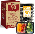Reli. Meal Prep Containers, 30 oz. (50 Pack) - Black 2 Compartment Food Container with Lid, Microwavable Food Storage | Black Reusable Bento Box/Lunch Box for Meal Prep (30 oz)