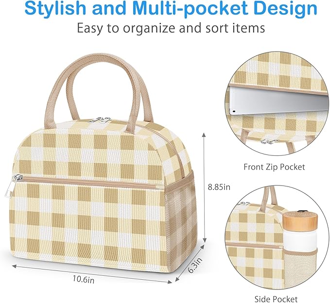 DALINDA Corduroy Lunch Bag Lunch Box for Women Men,Cute Insulated Lunch Bags,Water-Resistant Cute Cooler Lunch Tote Bag, Large Capacity for Work Travel Picnic