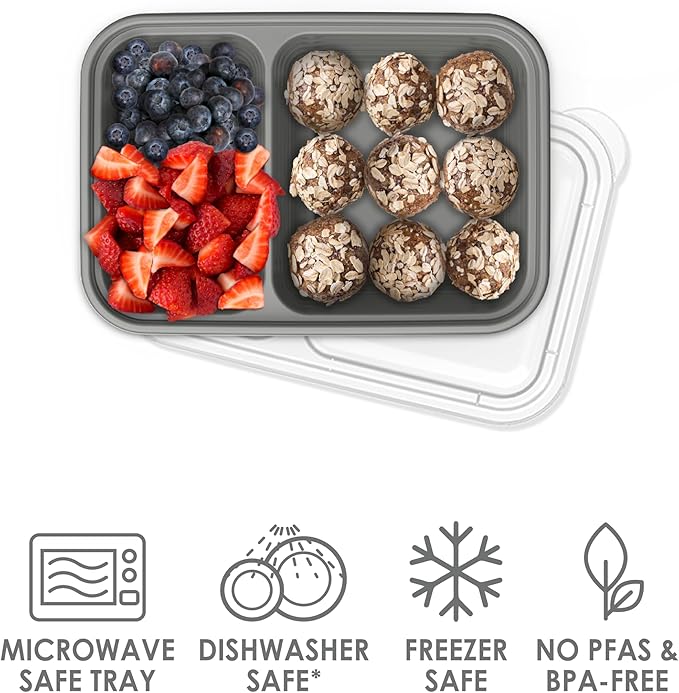 Bentgo Prep - 2-Compartment Snack Containers with Lids - Reusable, Microwaveable, Durable, PFAS & BPA-Free, Freezer and Dishwasher-Safe Meal Prep Food Storage - 10 Trays & 10 Lids (Pewter)