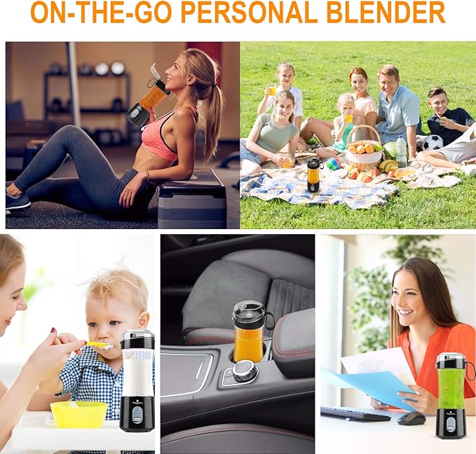 Vaeqozva Portable Blender USB Rechargeable Personal Mixer Fruit 12.8 Oz Mini Blender for Smoothie, Fruit Juice, Protein Shake, Milk Shakes