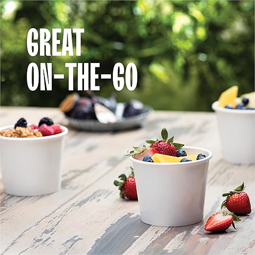Stack Man [12 oz. - 50 Sets] Paper Food Container with Lid, Insulated Food Cups with Vented Lids - Hot or Cold To Go Soup Cup, for Soups, Ice Cream and Yogurt - Eco-Friendly - White