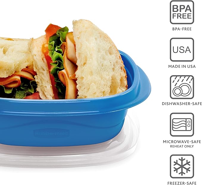 Rubbermaid 50-Piece Food Storage Containers with Lids for Lunch, Meal Prep, and Leftovers, Dishwasher Safe, Set of 25, Marine Blue