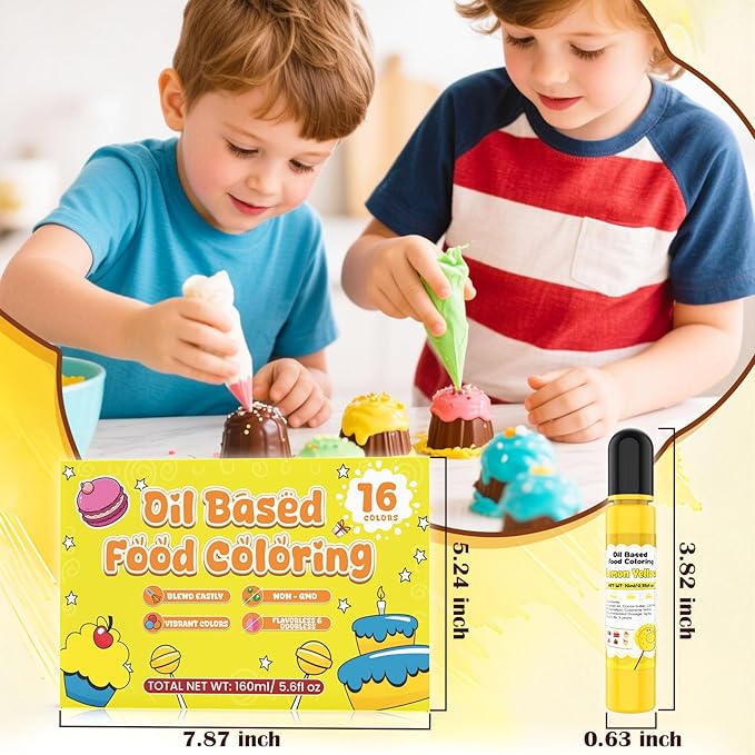 Oil Based Food Coloring for Chocolate - 16 Colors Concentrated Oil Food Dye, Food Grade Dye Set for Melting Chocolate, Candy Melts, Icing Frosting, Fondant, Cake Decorating, Baking, Cookies - 0.35 Fl.Oz/Bottles