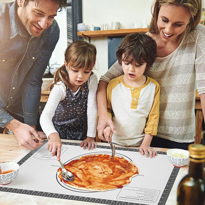 Silicone Baking Mat with Measurement, Non Stick Siliocne Pastrty Mat for Dough Rolling, Making Cookies, Macarons, Bread, Cake and Candy Reusable Fondant Mat Baking Supplies